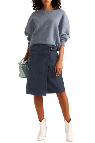 Shop Adam Lippes Ring-embellished Suede Wrap Skirt In Navy