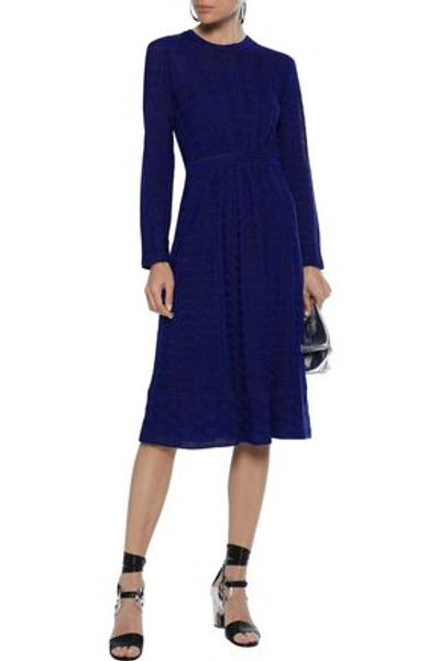 Shop M Missoni Woman Gathered Crochet-knit Wool-blend Dress Royal Blue