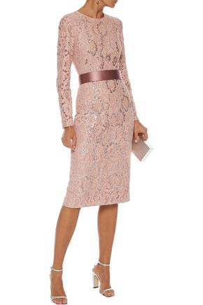 Max Mara Woman Gala Belted Embellished Corded Lace Dress Blush | ModeSens