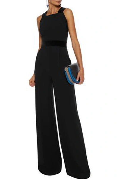 Shop Max Mara Woman Sapone Belted Velvet-trimmed Crepe Wide-leg Jumpsuit Black