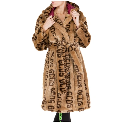 Shop Gcds Faux Fur Jacket Women In Brown