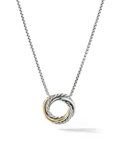 Shop David Yurman Crossover Mini Pendant Necklace With 18k Yellow Gold In Silver