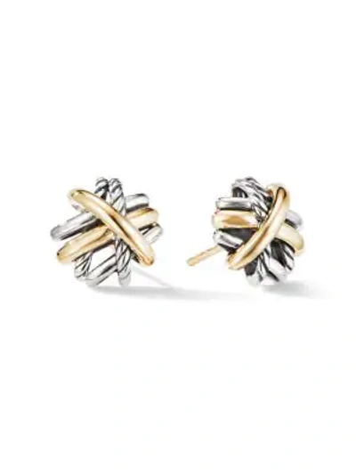 Shop David Yurman Crossover Stud Earrings With 18k Yellow Gold In Silver