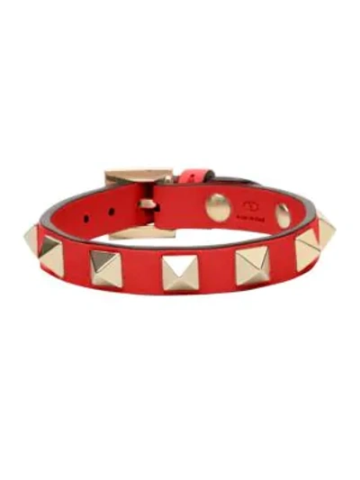 Shop Valentino Garavani Rockstud Leather Bracelet In Deep Red