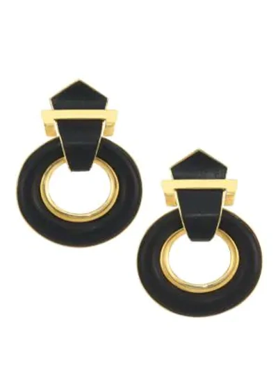 Shop David Webb Women's Woodworks 18k Yellow Gold & Ebony Doorknocker Clip-on Earrings