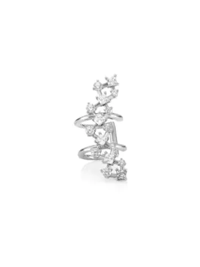 Shop Adriana Orsini Silvertone Cubic Zirconia Lace Single Ear Cuff In Rhodium