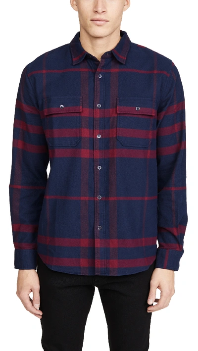 Shop Frame Refined Plaid Button Down Shirt In Navy