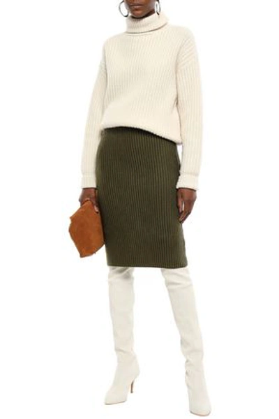 Shop Victoria Victoria Beckham Ribbed Wool Skirt In Army Green