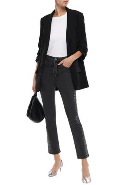 Shop Victoria Victoria Beckham Studded High-rise Straight-leg Pants In Charcoal