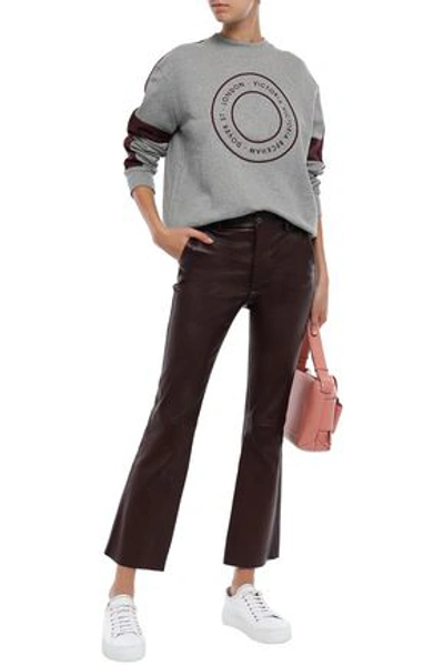 Shop Victoria Victoria Beckham Satin-trimmed Embroidered French Cotton-terry Sweatshirt In Light Gray