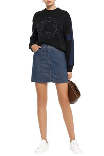 Shop Victoria Victoria Beckham Satin-trimmed Embroidered French Cotton-terry Sweatshirt In Black