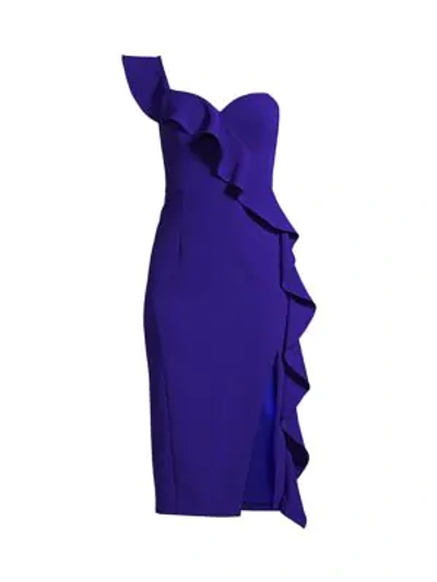 Shop Aidan Mattox Women's Crepe One-shoulder Ruffle Sheath Dress In Royal Sapphire