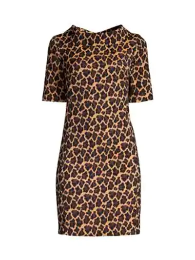 Shop Trina Turk Kailee Leopard-print Funnelneck Dress