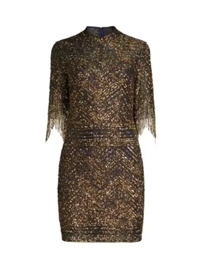 Shop Aidan Mattox Fully Beaded Cocktail Dress In Black