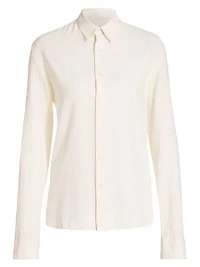Shop Solid & Striped Cotton & Linen Button-down Shirt In Cream