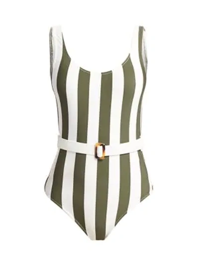 Shop Solid & Striped The Anne-marie Belted Swimsuit In Safari Stripe