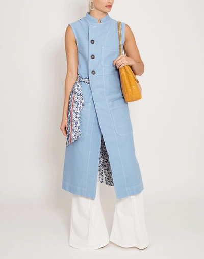 Shop Chloé Sleeveless Bandana Print Coat In Blue