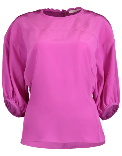 Shop Chloé Wide Sleeve Crew Neck Silk Blouse In Violet