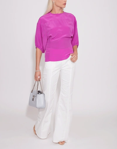 Shop Chloé Wide Sleeve Crew Neck Silk Blouse In Violet