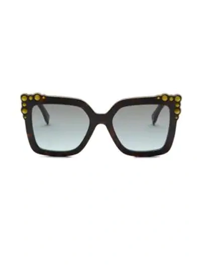 Shop Fendi 52mm Crystal-embellished Square Sunglasses In Havana Yellow