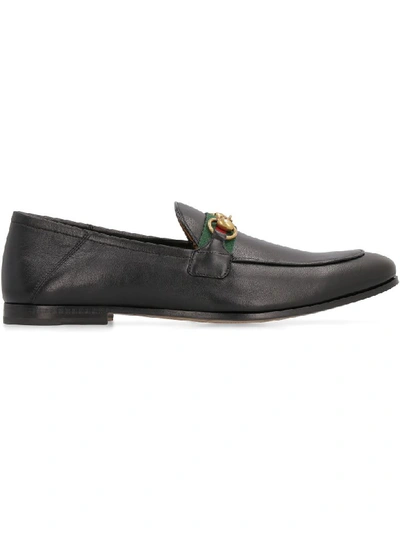 Shop Gucci Web Detail Leather Loafers In Nero