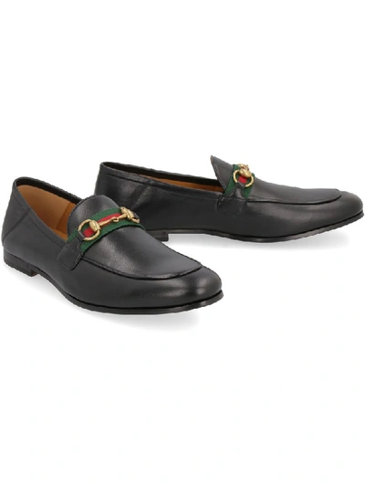 Shop Gucci Web Detail Leather Loafers In Nero