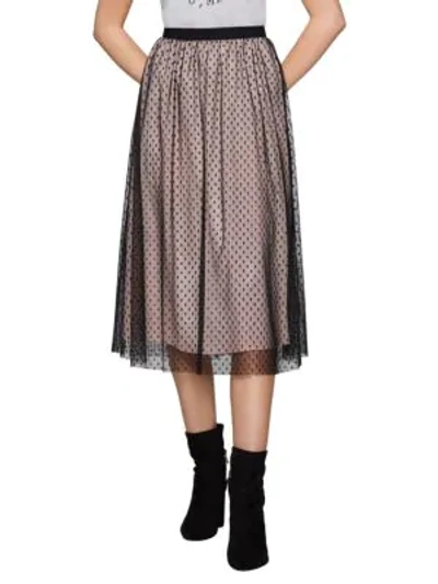 Shop Bcbgeneration Polka-dot Tulle Midi Skirt In Black