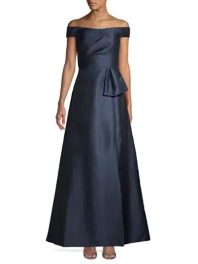 Shop Adrianna Papell Mikado Off-the-shoulder Gown In Midnight
