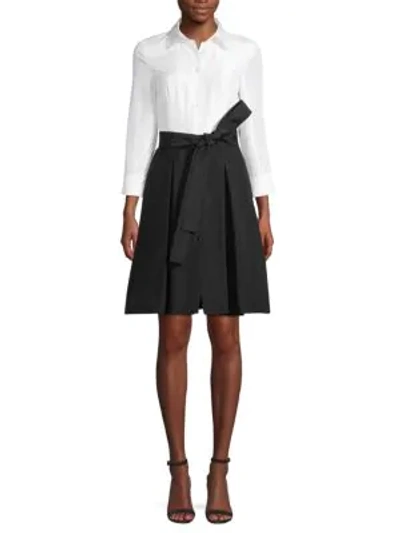 Shop Carolina Herrera Spread-collar Silk Mini Dress In Black White