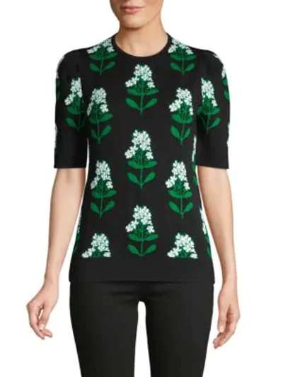 Shop Carolina Herrera Floral Jacquard Wool & Cotton-blend Top In Black