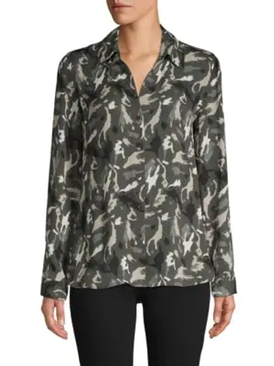 Shop L Agence Camouflage-print Silk Shirt In Charcoal