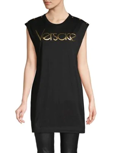 Shop Versace Graphic Logo Cotton Top In Black