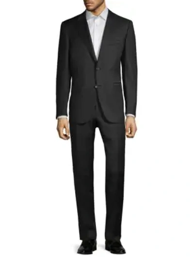 Shop Canali Slim-fit Solid Wool Suit In Charcoal