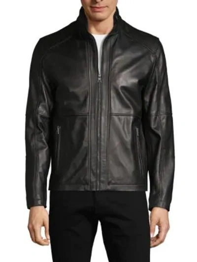 Shop Versace Wiley Leather Jacket In Black