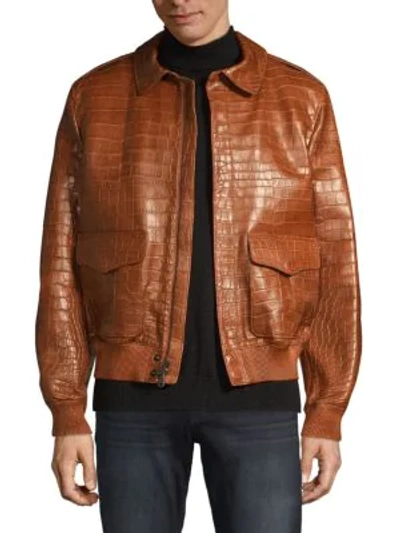 Shop Ralph Lauren Henfield Alligator Leather Jacket In Brown