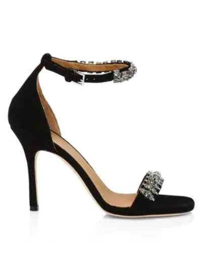 Shop Tory Burch Penelope Embellished Leather Sandals In Perfect Black