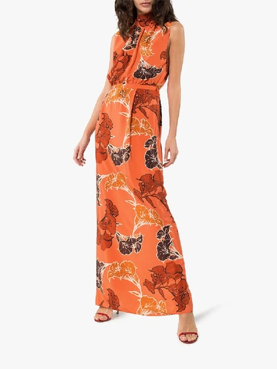 Shop Johanna Ortiz Momentum Floral Silk Maxi Dress In Orange