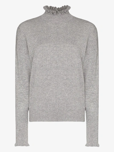 Shop Chloé Cashmere Ruffle Detail Sweater In Grey