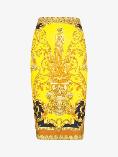 Shop Versace Baroque Print Fitted Midi Skirt In Black