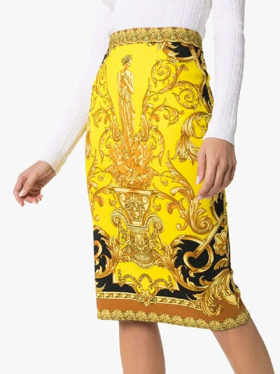 Shop Versace Baroque Print Fitted Midi Skirt In Black