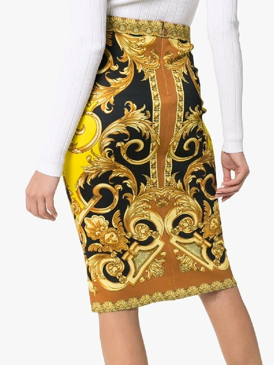 Shop Versace Baroque Print Fitted Midi Skirt In Black