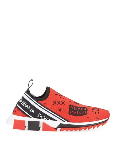 Shop Dolce & Gabbana Men's Sorrento Graffiti Knit Trainer Sneakers In Red/black