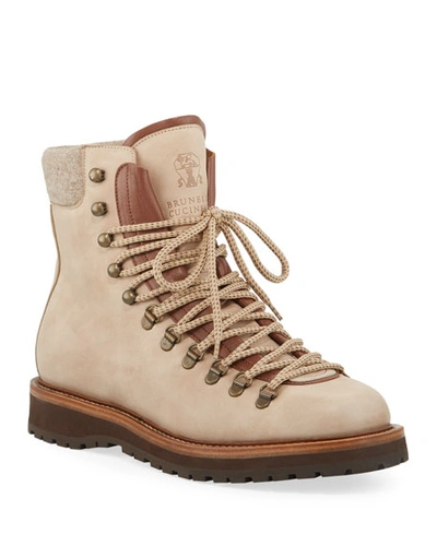 Shop Brunello Cucinelli Men's Suede Hiker Boots In Light Brown