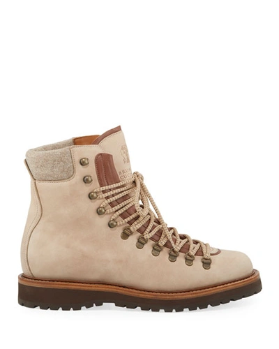 Shop Brunello Cucinelli Men's Suede Hiker Boots In Light Brown