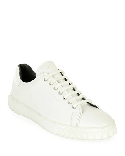 Shop Ferragamo Men's Leather Low-top Sneakers In White