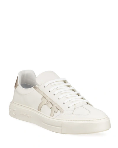 Salvatore Ferragamo White Gancini Borg Sneakers | ModeSens