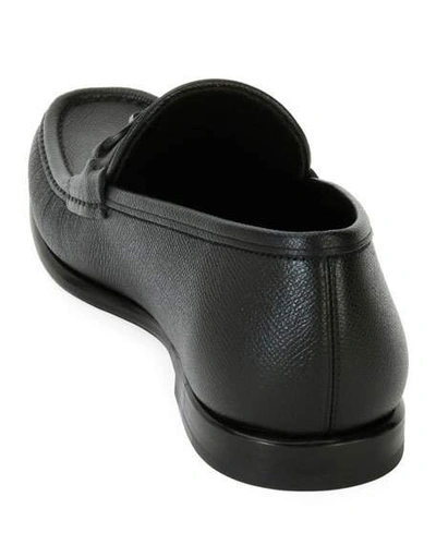 Shop Ferragamo Men's Crown Textured Leather Gancini Moccasin Loafers In Black