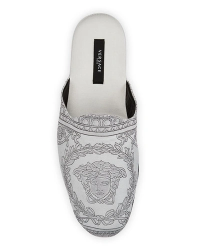 Shop Versace Men's I Heart Baroque Cotton Slippers In Gray Pattern