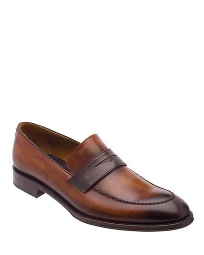 Shop Bruno Magli Men's Arezzo Burnished Leather Penny Loafers In Brown