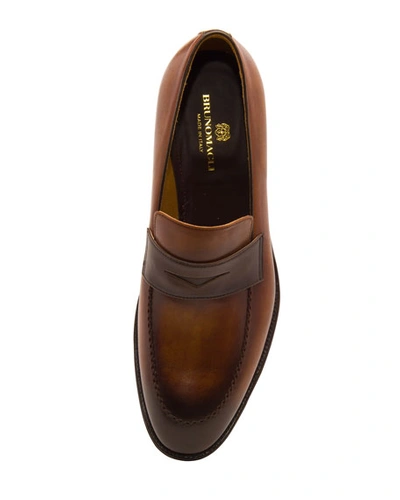 Shop Bruno Magli Men's Arezzo Burnished Leather Penny Loafers In Brown